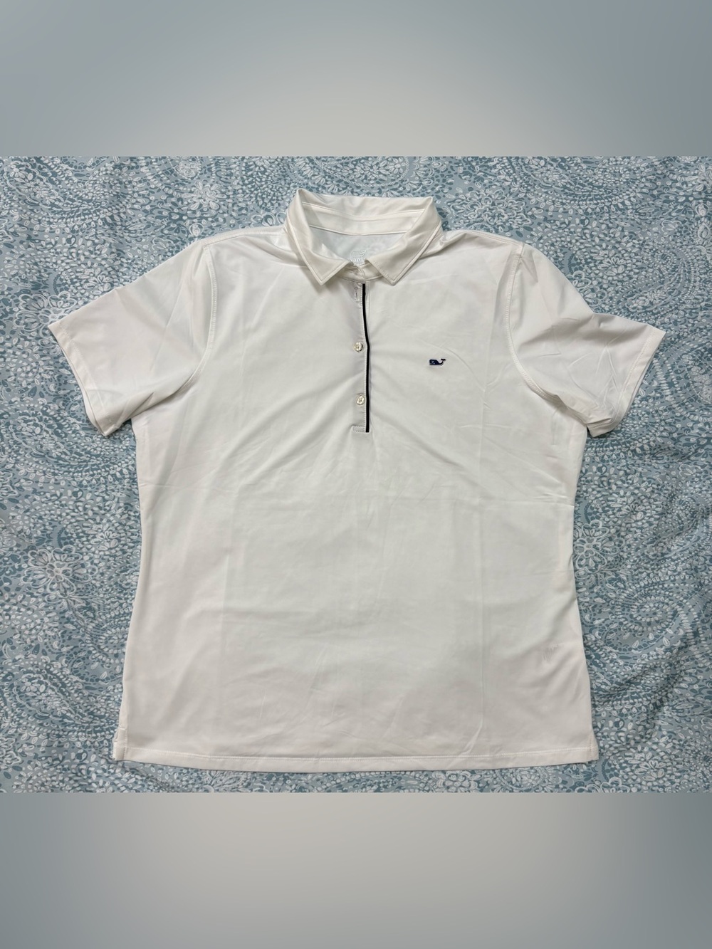 Vineyard Vines White Polo with Navy Contrast Placket
